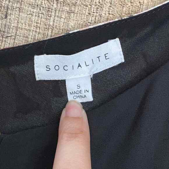 Socialite Mini Slip Dress Tunic Top Black Floral Spaghetti Straps Keyhole Neck - Picture 5 of 6